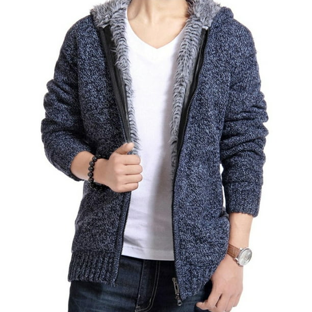 Pacific Advent Deliberate Men's Fleece Lined Winter Knitted Hooded Cardigan Sweater Casual Coat  Jacket - Walmart.com