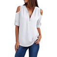 thumbnail image 2 of Cqxid525 Clearance Basic Tee Tops 2025 Button Women Ladies Clothing Loose Shirt Chiffon Zipper Long Sleeves Plus Size Tops Cold Shoulder Top 2025 Trendy T Shirts Summer Clothes, 2 of 7