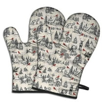 Cute Oven Mitts,Beige Christmas Winter Scene Pattern Oven Mitt 2-Pack Set,Kitchen Gloves for Oven,Heat Resistant Oven Mitts 7.7"x12"