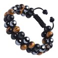 thumbnail image 2 of Pulsera de ojo de tigre de 8 mm con cuentas de piedra negra de ojo de tigre, pulsera de cordón elástico, pulsera ajustable de doble capa, 2 of 12