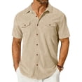 thumbnail image 2 of LTTVQM Mens Corduroy Shirt Jackets 2026 Casual Long Sleeve Button Up Collared Work Shirts Lightweight Shacket with Flap Pockets Khaki M, 2 of 5