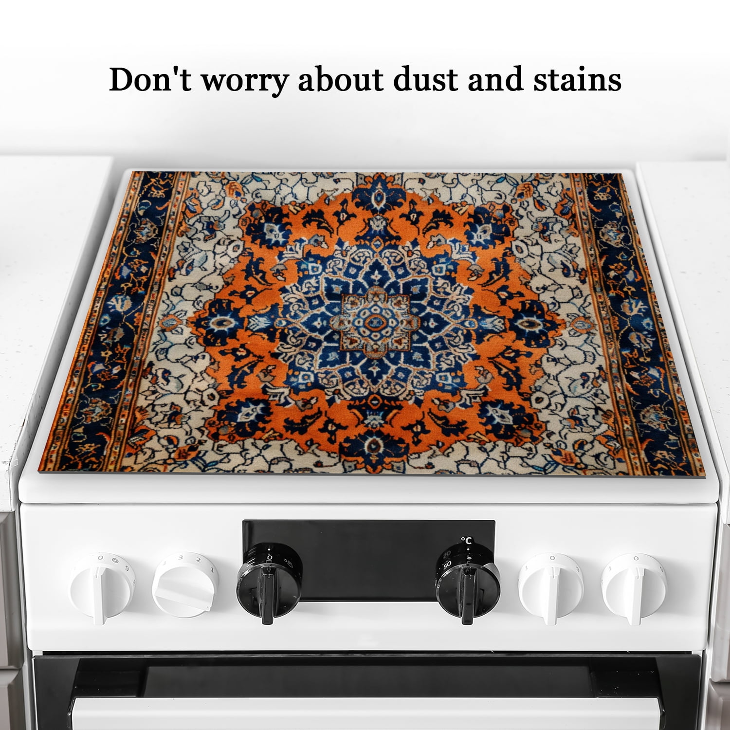 Square Burner Covers for Glass Electric Stove, Retro Bohemia Mandala Multipurpose Stove Top Covers, Heat Scratch Resistant Kitchen Decor Protector Mat for Kitchen RV (28×20 Inch)