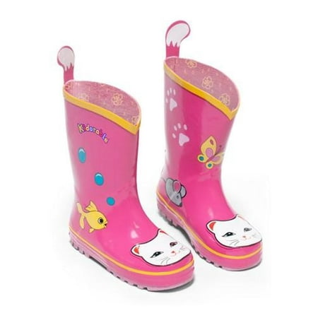 Kidorable Little Girls Pink Lucky Cat Print Rubber Rain Boots 5-10
