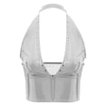 thumbnail image 3 of TSSOE Womens Glossy Leather Crop Tops Deep V Neck Punk Rivets Front Zip Tank Top Bodycon Vest Silver S, 3 of 5