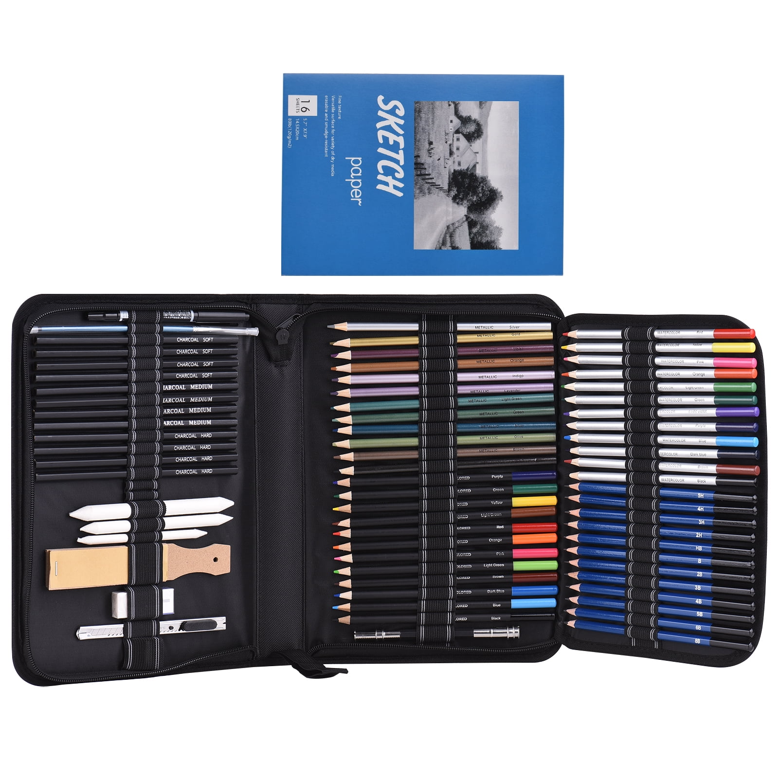 Abanopi 71Piece Professional Colored Pencils Set Drawing Pencils and Sketch Kit Includes Color