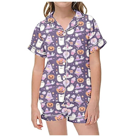 

Baby Boy Girl Lounge Sets Cute Toddler Kids Pajama Outfits 2 Piece Graphic Print Short Sleeve Button Shirt Shorts Unisex Nightgowns Infant Sleepwear Pj Sets Nightwear Light Purple 4-5 Years