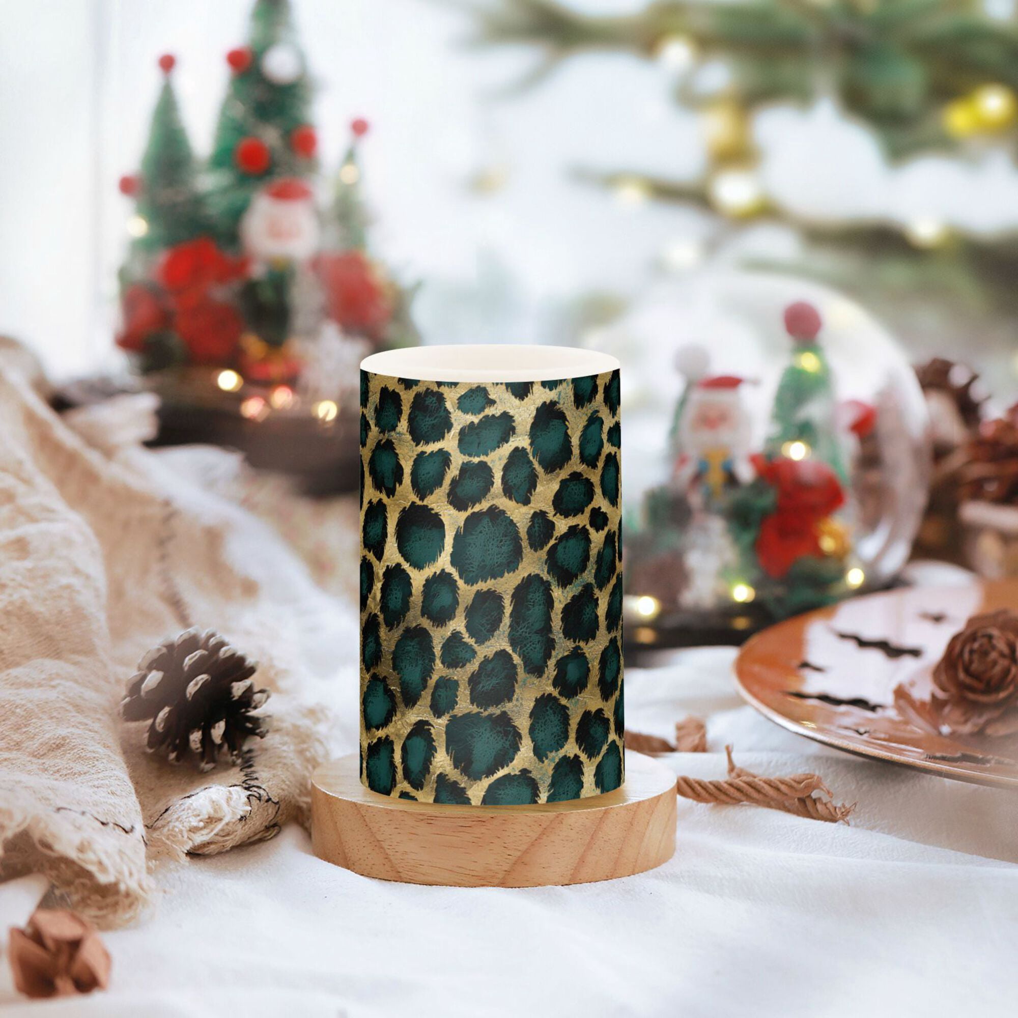 Yayeee Flameless Candles with Remote Flickering Battery Operated Multi Color Changing, Green Leopard Print