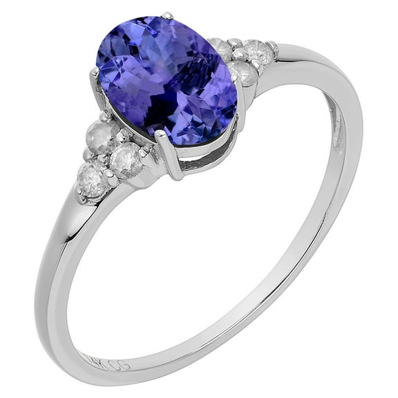 14k Solid White Gold Oval Natural Tanzanite and Natural Diamond Birthstone Engagement Ring