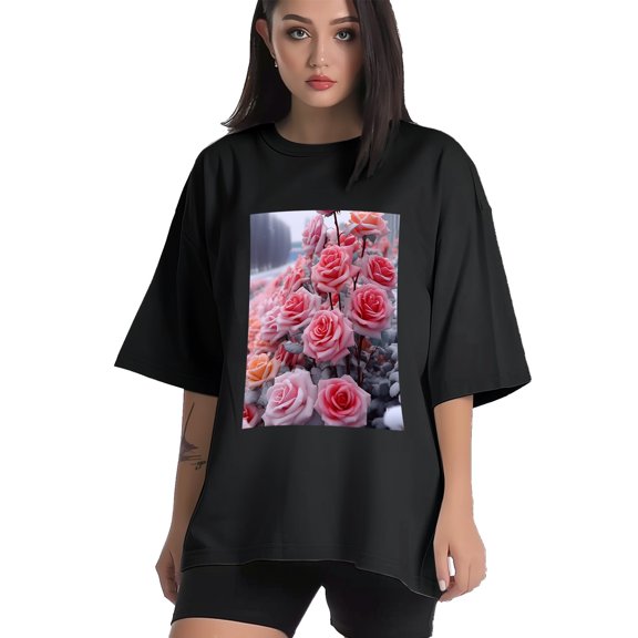 Plus Size Shirt for Women Black Tops for Women Short Sleeves Shirt for Women Rose1 T Shirt Crewneck Shirt for Women XS