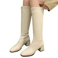 thumbnail image 4 of Women's Mid-Calf Boots Fashion Round Toe Heel Platform Leather Booties Zip Up Comfortable Casual Winter Shoes(Color:2White,Size:8.5), 4 of 5