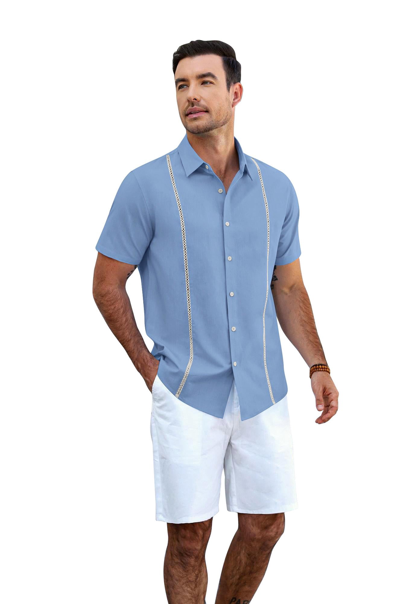 COOFANDY Men's Button Up Shirts Casual Short Sleeve Stripe Shirt for Men Casual and Office Wear