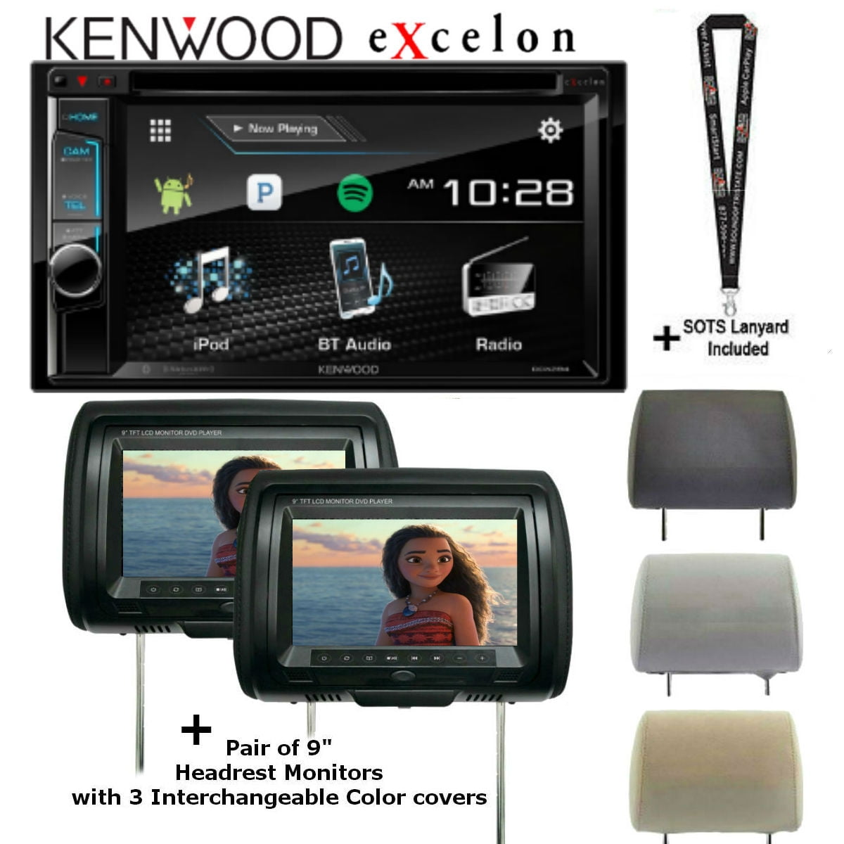 Kenwood DDX395 6.2" DVD Receiver with Pair of headrest monitors and a