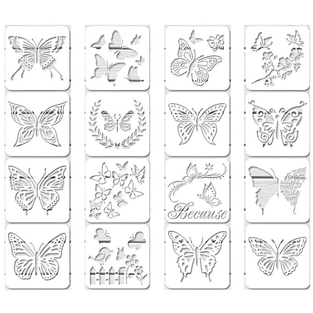 Symkmb 16Pcs Reusable Butterfly Stencils Butterfly Template Art