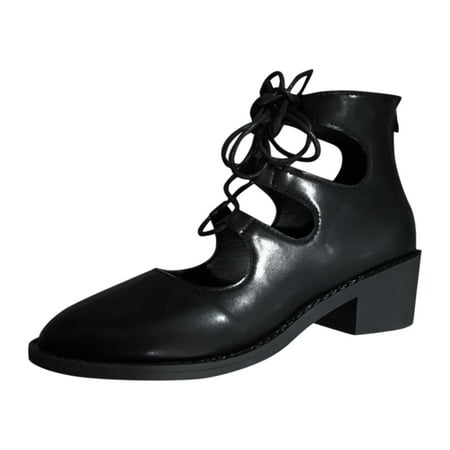 

ZHAGHMIN Black Booties For Women No Heel Fashion All Seasons Women Ankle Boots Pointed Toe Low Heel Lace Up Breathable Comfortable Back Zipper Casual Style Lace Boots For Women Booties Western Boots