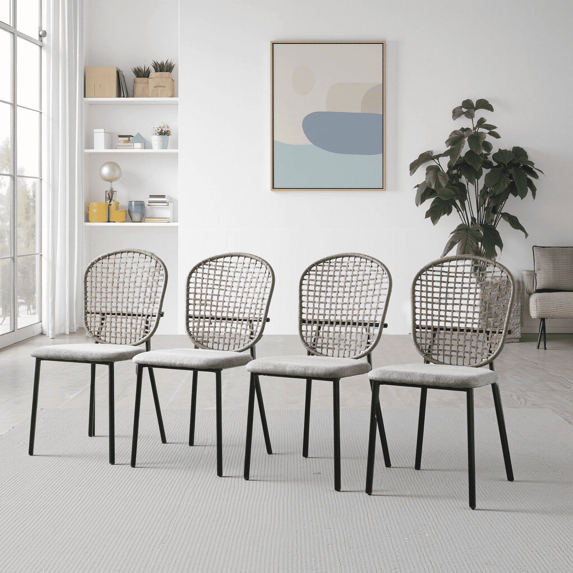MAYEERTY Modern Sennit Chair Set of 4 Dining Coffee Chair