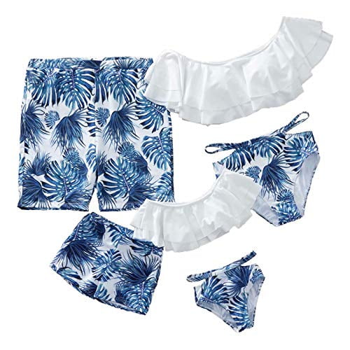 IFFEI Family Matching Swimwear Two Pieces Bikini Set 2020 Newest Printed Ruffles Mommy and Me Bathing Suits 