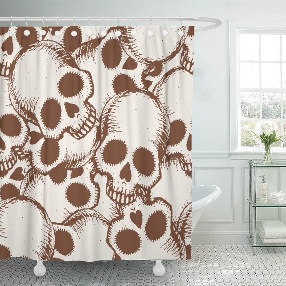 Skull Design Polyester Fabric Shower Curtain Liner Waterproof Bathroom Mat Set 