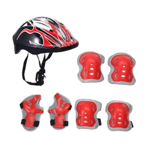 Pitycbo Children's bicycle helmet set, skating helmet, comfortable and light, with elbow Black Red