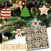Travelwant 72Pcs/Set Unfinished Wooden Snowflake Ornaments Snowflake Hanging Cutouts Blank Wood Slices with Cord Christmas Craft Embellishments for Xmas Tree Decorations