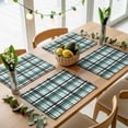 thumbnail image 5 of Teal Black Plaid Placemats for Dinning Table Set of 6, Farmhouse Teal Black Checkered Burlap Kitchen Place Mats Waterproof Cloth Table Mats, Indoor Outdoor Placemats Easy Clean Dinner Decor, 5 of 8