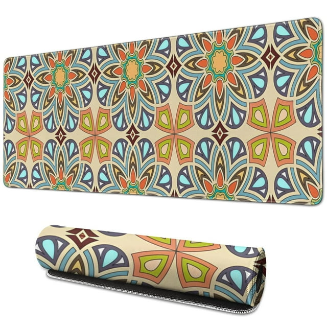 Sophisticated Office Style: Amcove Mandala Mouse Pad - Vintage Design, Non-Slip Rubber Base (31.5x11.8 Inch)