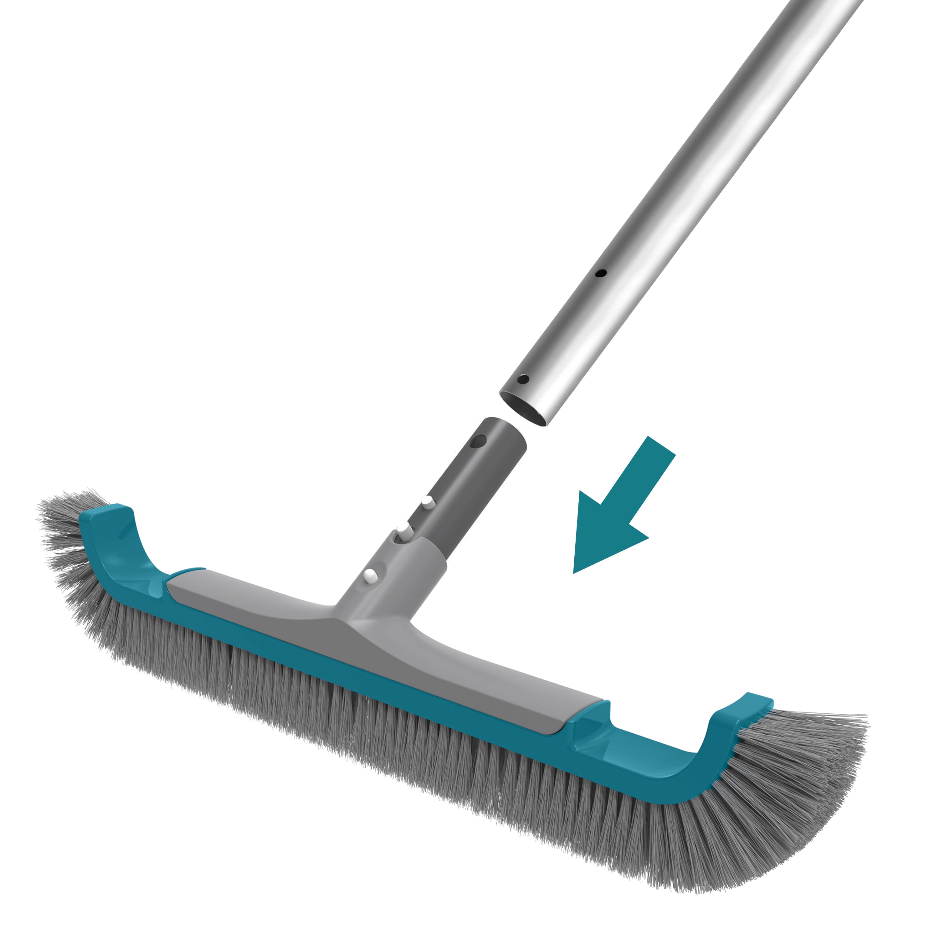 Bluescape Teal & Gray 20" Curved-end Pool Brush with Extended PP Side bristles