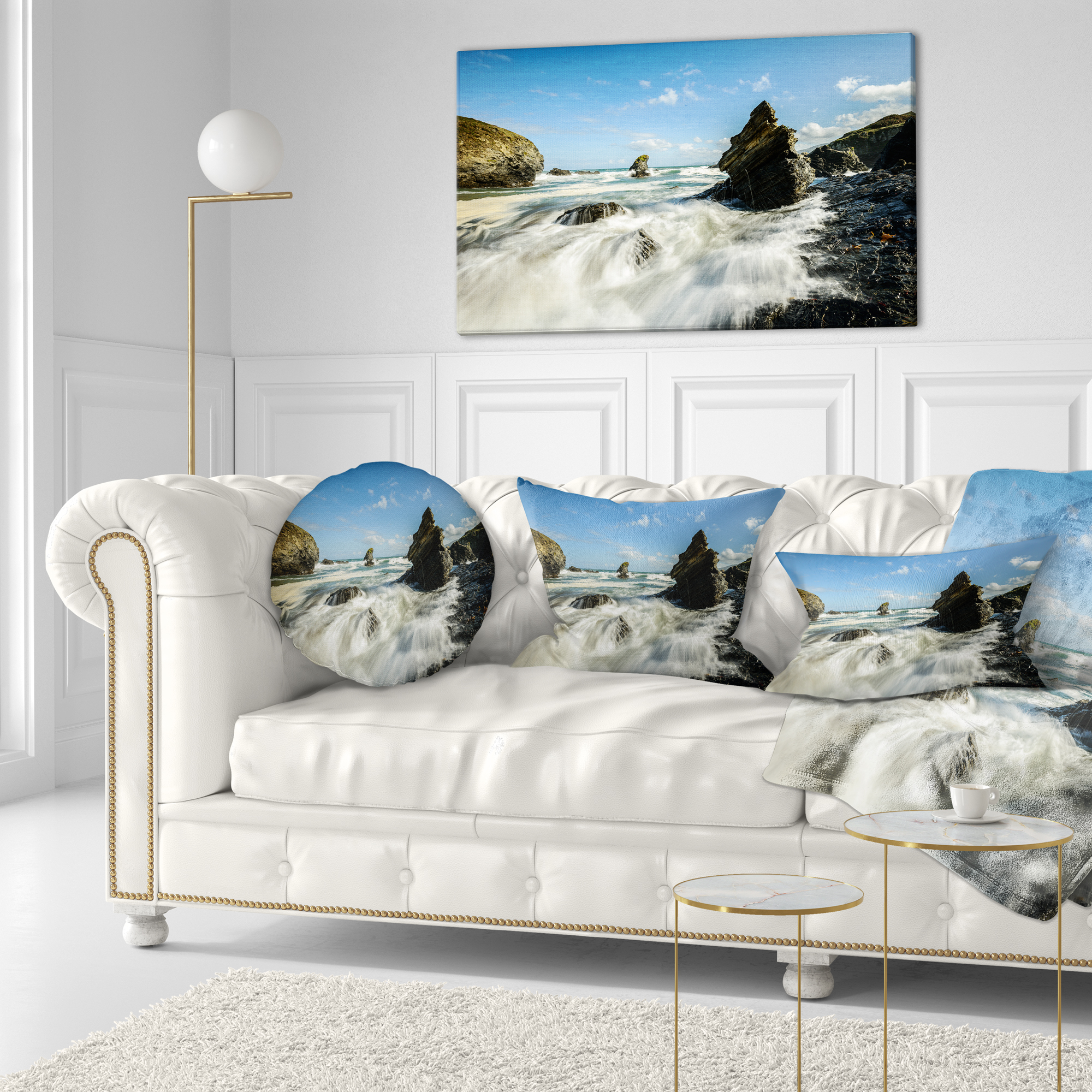 Designart Roaring Atlantic Rocky Coast - Seascape Throw Pillow - 12x20