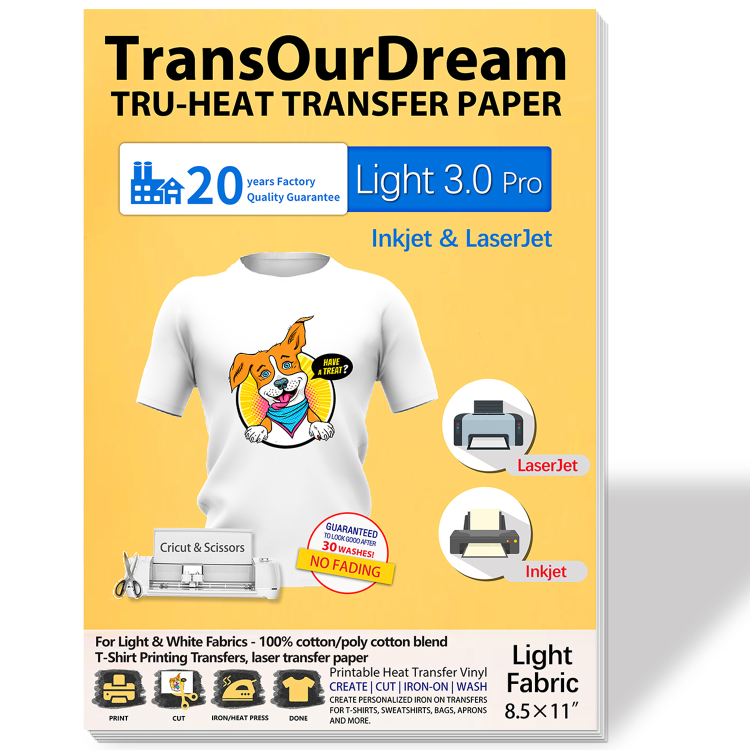 TransOurDream Heat Transfer Paper For Light Fabrics Laserjet Inkjet  TransOurDream Heat Transfer Paper For Light Fabrics Laserjet Inkjet