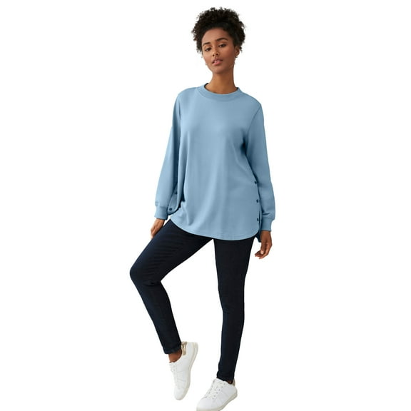 ellos Women's Plus Size Curved Hem Sweatshirt Tunic With Side Snaps