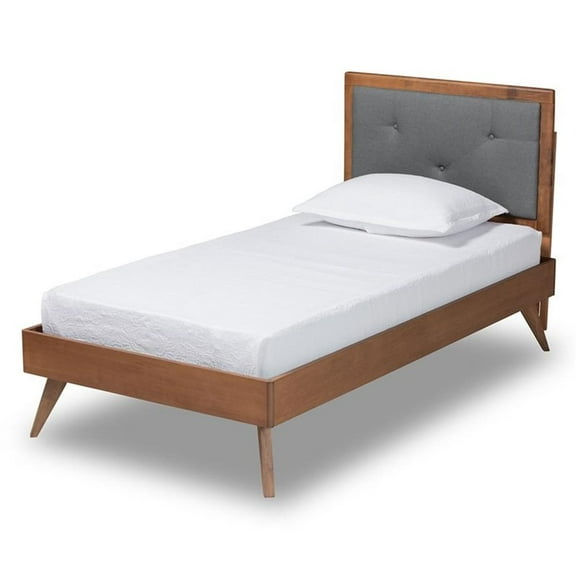 Baxton Studio Linn Mid-Century Modern Dark Grey Fabric Upholstered and Walnut Brown Finished Wood Twin Size Platform Bed
