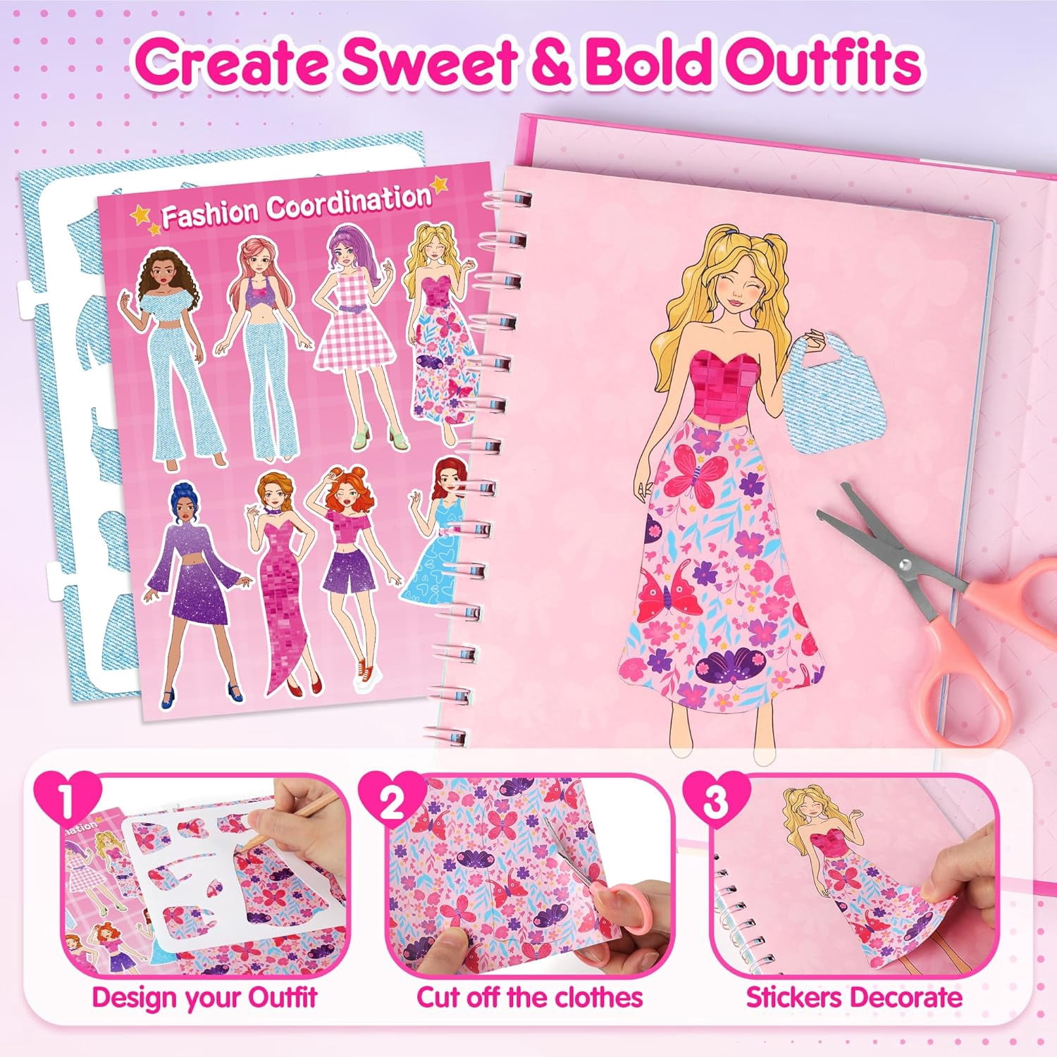 Mocoosy Makeup Craft Kit for Girls Ages 6-8 DIY Makeup Activity Book with Stickers, Mess-Free Dress-Up Art Crafts, Travel Game Car Road Trip Airplane Toy Birthday Gift Ideas for 4 7 9 10 12 Years Old