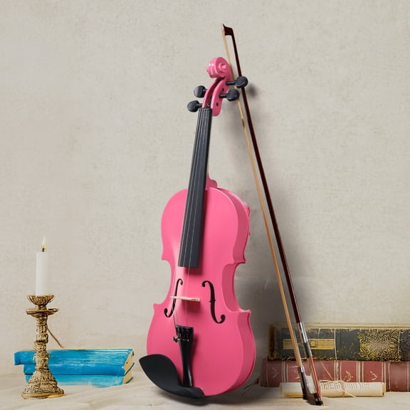 1/8 Size Beginners Instruments Acoustic Violin Set for Kids Children Pink