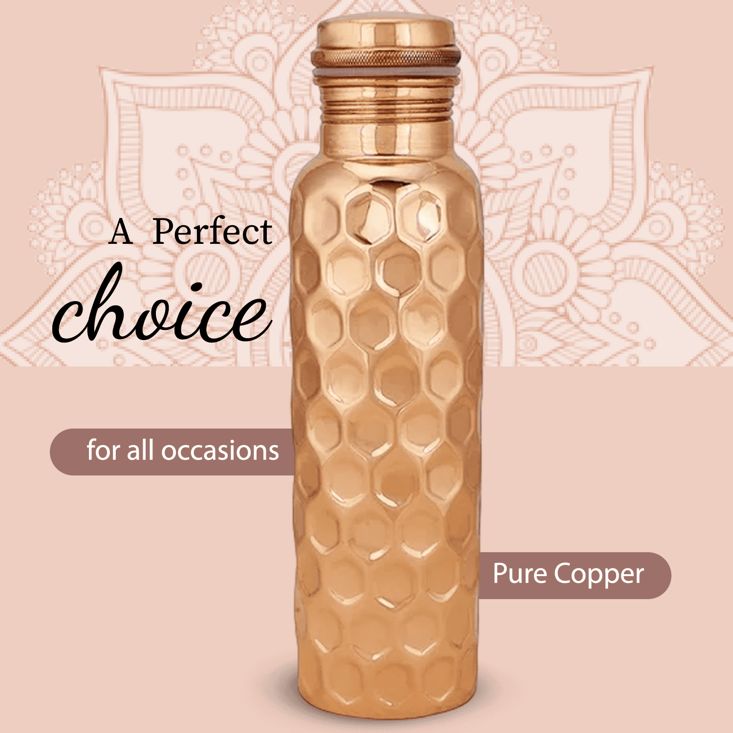 Perilla Home 100% Diamond 1 Litre Pure Copper Bottle With Leak Proof Contains Ayurveda Health Benefits For Drinking Water For Men Women Gym Yoga | Travelling | Hiking | Indoor | Outdoor | Office |