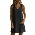 thumbnail image 6 of Ankola Womens Summer Cotton Linen V Neck Short Dress Sleeveless Mini Dress Casual Tank Dress Sundress with Pockets, 6 of 7