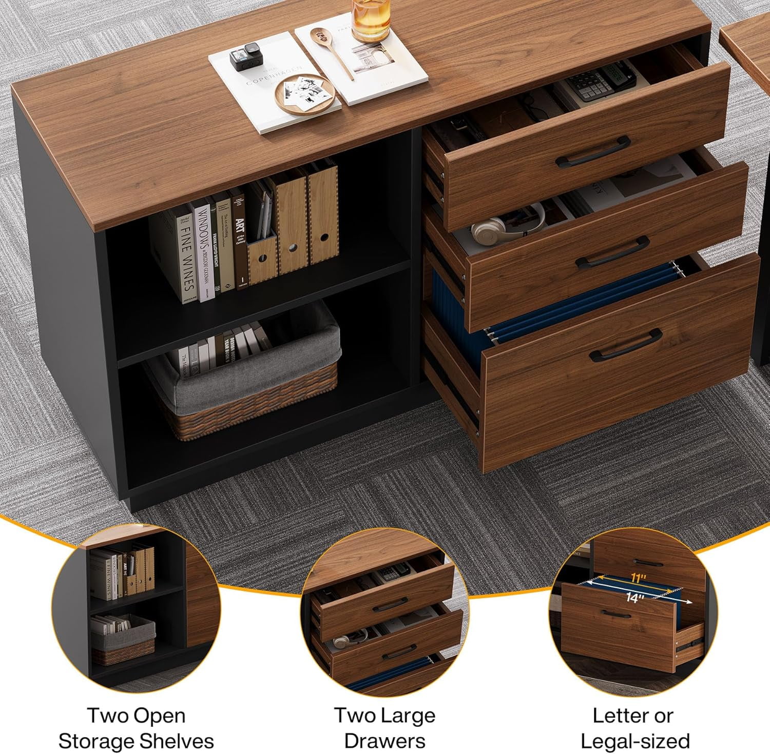 Tribesigns 63-Inch Executive Desk, L-Shaped Office Table with 47-Inch File Cabinet