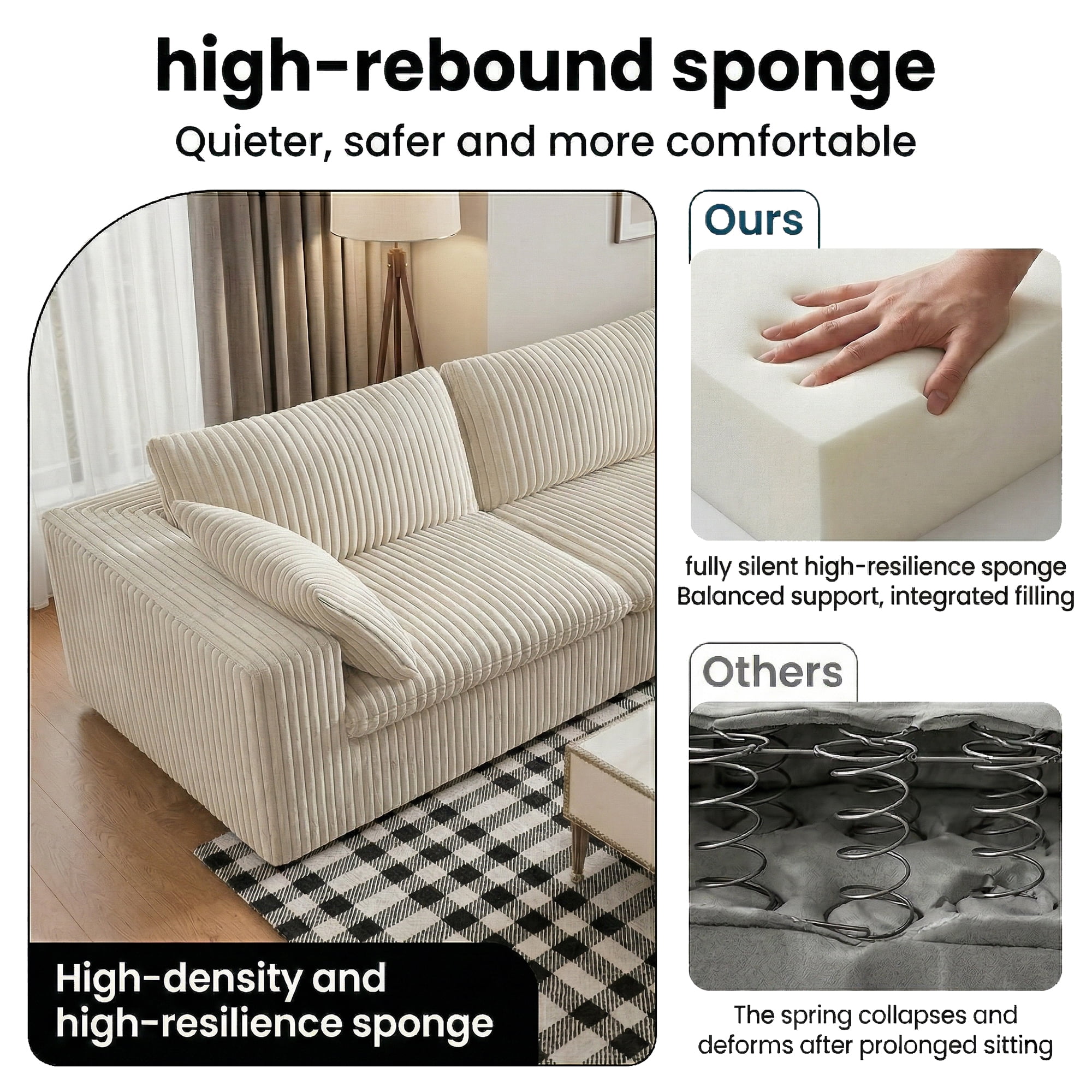 Eyisean 78.8" Corduroy Cloud Loveseat Couch with Ottoman, 2 Seater Comfy Boneless Couch with Throw Pillow, Removable Cushion, Lounge Sofa in a Box, Modular Sectional Sofa for Living Room, Bedroom