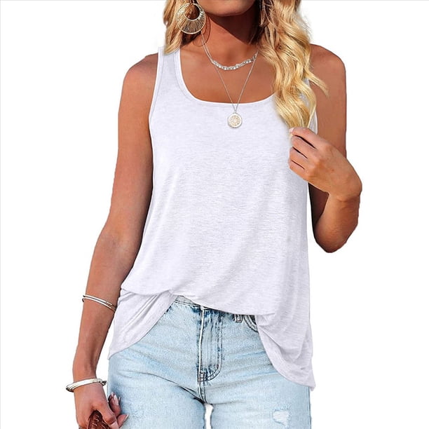 Camisetas Sin Mangas para Mujer, Estilo Túnica Informal, Holgadas y con Cuello en U y Dobladillo para Verano XXL