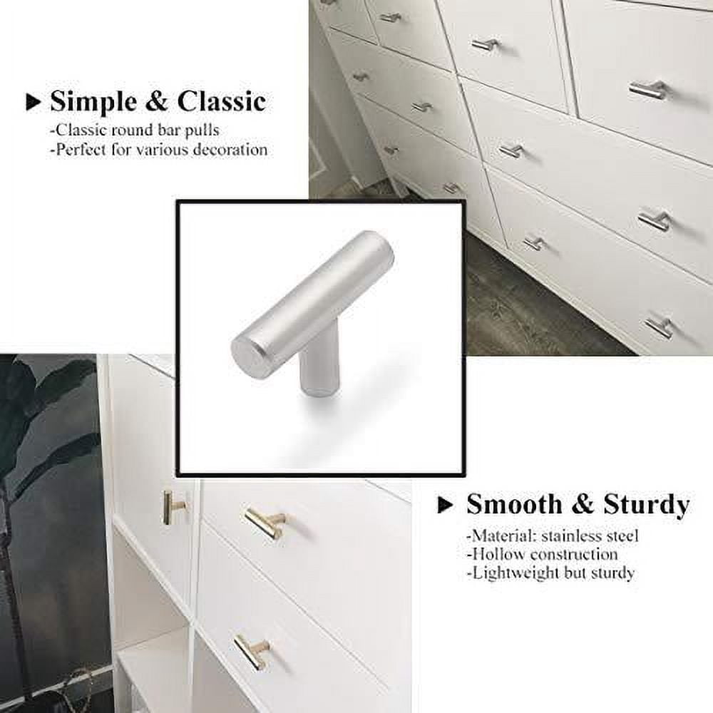 probrico (50 pack) satin nickel cabinet knobs, 2 inches length stainless steel round t bar cabinet pulls