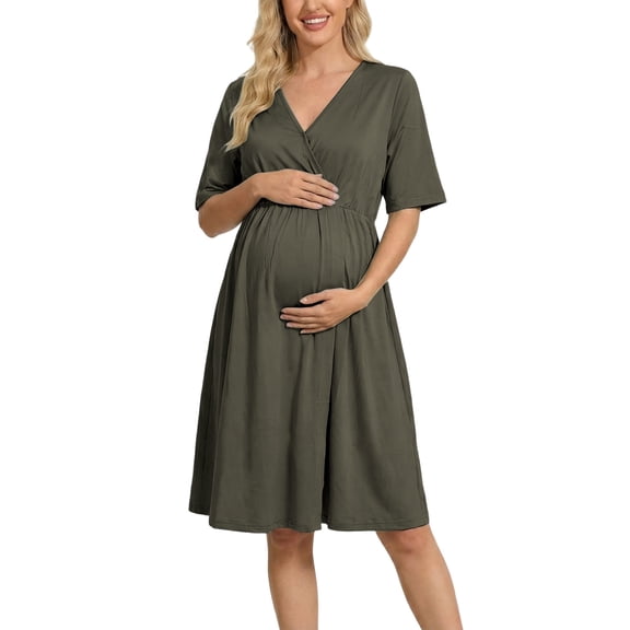 Maternity Dress for Women Maternity And Nursing Dress Soft Slim Fit Summer Short Sleeve Comfortable Postpartum Wear Maternity Clothes