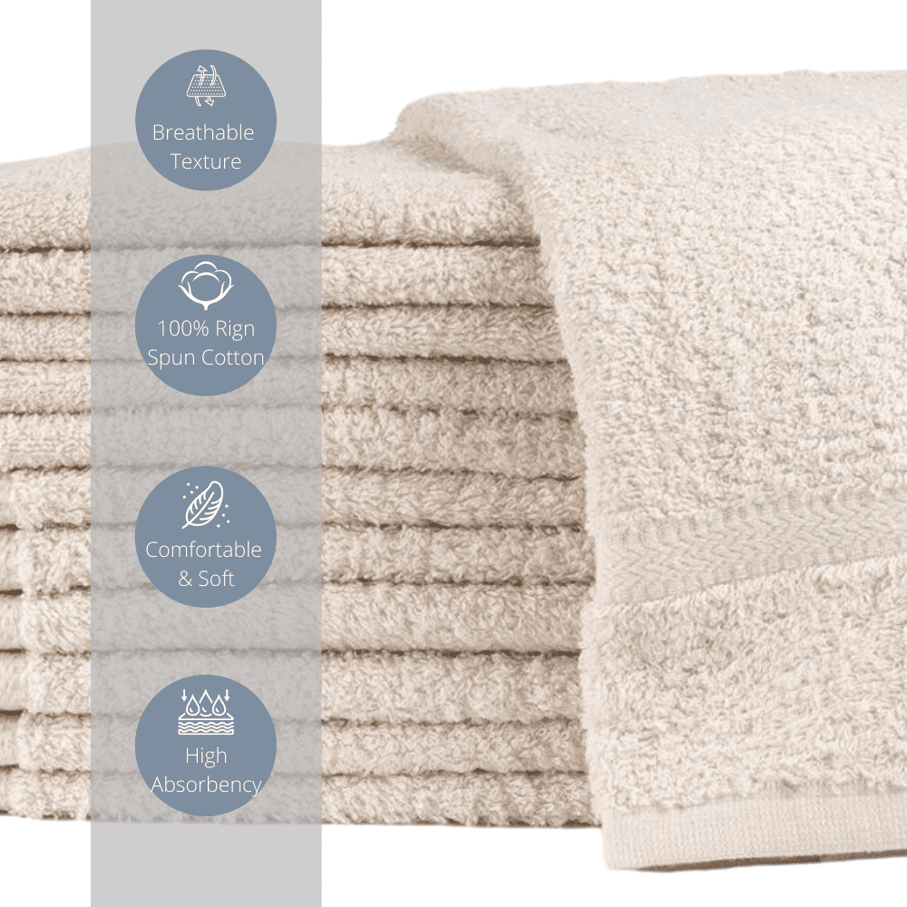 Linteum Textile Beige 12 Pack Luxury Hand Towel - 16x27 Inches, Premium 100% Cotton, Ultra-Soft and Highly Absorbent Towels for Bathrooms, Gyms, Showers, Hotels, and Spas