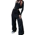 thumbnail image 2 of Douhoow Cargo Pants for Women Baggy Low Rise Drawstring Sweatpants Casual Wide Leg Trousers, 2 of 7