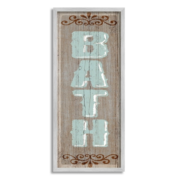Stupell Industries Rustic Charm Bath Sign Blue Brown Family Bathroom, 10 x 24,Design by Art Licensing Studio