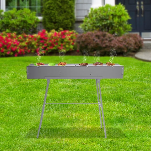 ToppiJoy 39 Inch Foldable Barbecue Grill with 2 Grill Meshes Heavy Duty Outdoor Barbecue Large Capacity Grey