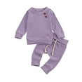 thumbnail image 1 of Newborn Baby Autumn Ribbed Knit Long Sleeve Tops+Drawstring Pants Clothes Set, 1 of 7