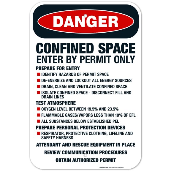Confined Space Enter By Permit Only Attendant Sign, OSHA Danger Sign, 12x18 Aluminum