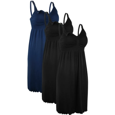 

iLoveSIA Women s Maternity Breastfeeding Nightwear Labor Delivery Gown 3 Pack Black Black Blue S