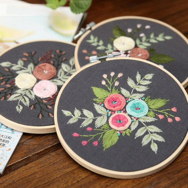 Embroidery Starter Kit for Adults Beginners with Flower Pattern Hand Embroidery Set with Embroidery Cloth Hoop Needles Colorful Floss and