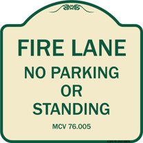 SignMission Designer Series Sign - Michigan Fire Lane No Parking or Standing | Tan & Green 18" X 18" Heavy-Gauge Aluminum Architectural Sign | Protect Your Business & Municipality |