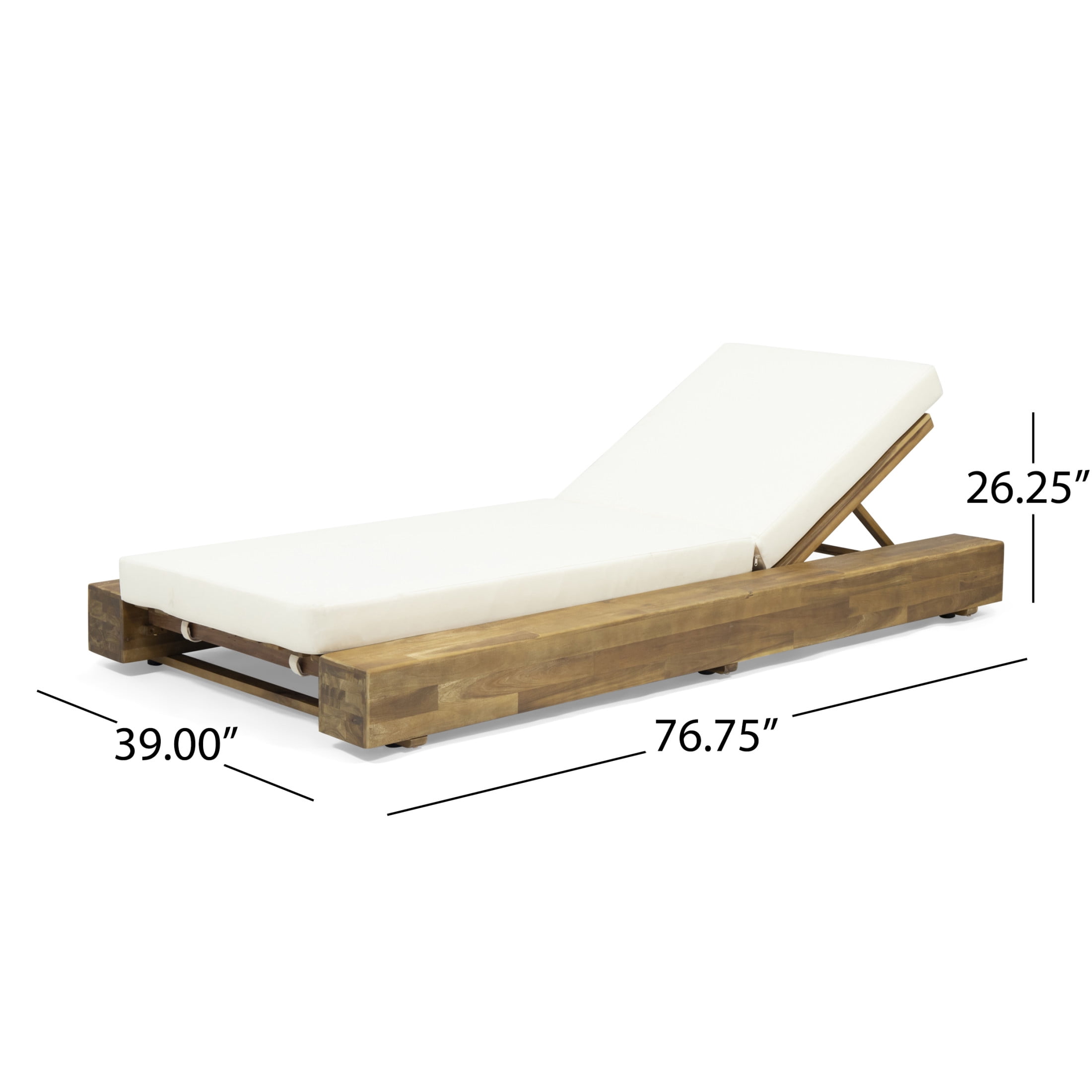 Christopher Knight Home Outdoor Chaise Lounges, Adjustable Reclining Backrest, Solid Wood Frame, Cream Cushion, Set of 4