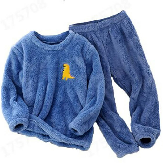 RXIRUCGD Fall And Winter New Padded Suit Round Neck Pullover Parent-child Pajamas Set( Blue, Size:9Years )
